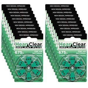 HearClear Size 675P Cochlear Implant Hearing Aid Batteries GREEN TAB (120 Pack) - Picture 1 of 7