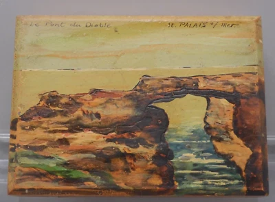 -BOITE ANCIENNE bois peint  SOUVENIR SAINT PALAIS sur MER LE PONT DU DIABLE   D - Photo 1/4