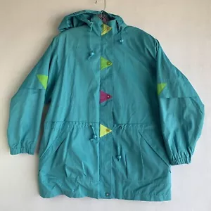Misty Harbor Vintage Coat Womens Large Color Block 80s 90s Retro Aqua Jacket - Picture 1 of 12