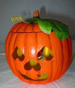 Vintage beleuchteter Keramikkürbis mit Deckel - Bild 1 von 5