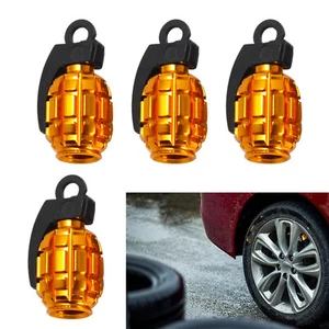 Gold Metal Grenade Bomb Air Dust Cover Caps Car Tire Wheel Valve Stem Caps Decor - Picture 1 of 6