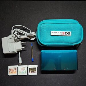 Nintendo 3DS Water Blue Console | Case | 3 Games | Original Charger