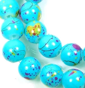 8 mm Ziehbank Glas Spritzbemalt Runde Perlen - Türkis Blau 16 Zoll - Bild 1 von 2