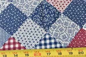 31" Long, Vintage, Navy Red Cream Calico Cheater-Quilt, Fabric Traditions, V55 - Picture 1 of 6