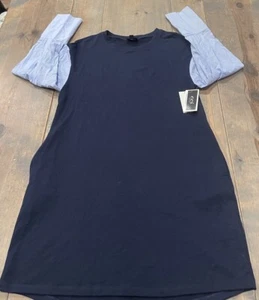 NEW eci New York Women’s Navy Blue Stripped Sleeves Pullover Sweater Dress Sz:8 - Picture 1 of 10