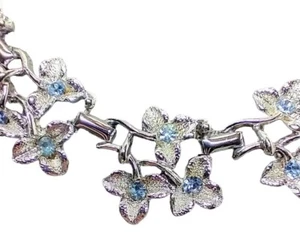 Blue Rhinestone Silver-Toned Leaf Motif Necklace/Bracelet Set VNTG - Picture 1 of 15
