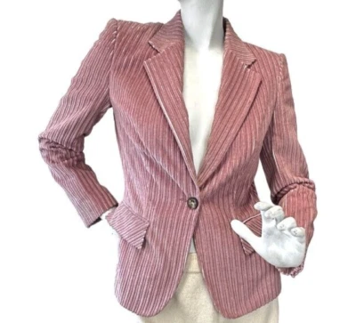 Blazer Chaqueta Pana Vintage CAROLINA HERRERA 8 Rosa Polvoriento Pecho Único Foto 1 de 4