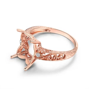 10k Rose Gold Full Cut Diamond Emerald/cushion 10x8mm Semi Mount Ring Wedding - Picture 1 of 8