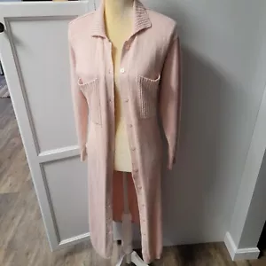 Ambria Vintage Angora Silk Blend Sweater Jacket Pink Long Line Petite Small - Picture 1 of 12