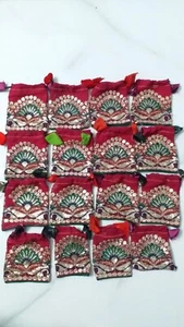 Handmade Sequence, Zari Work Cloth Coin jewelry Gift Bag Wholesale Lot 16 pcs. - Picture 1 of 4