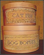S/2 Primitive Wooden Pet Snack Boxes w Cute Sayings For Dog Bones & Cat Nap 