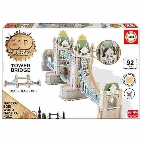 PUZZLE IN LEGNO 3D TOWER BRIDGE 92pz H25x65.5x17 cm - Immagine 1 di 1