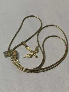 Miranda Frye Goldtone Necklace 22”L Descending Dove Pendent Org Metal Hang Tag - Picture 1 of 6