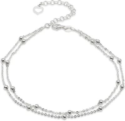 ® - Cavigliera Donna in Argento 925 Sterling - Cavigliera Doppia Catenina Con Sf - Immagine 1 di 4