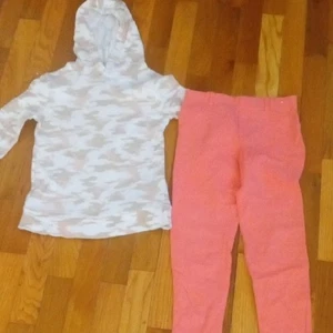 girl 8 coral orange pull on jeggings, long sleeve thermal with hood - Picture 1 of 3
