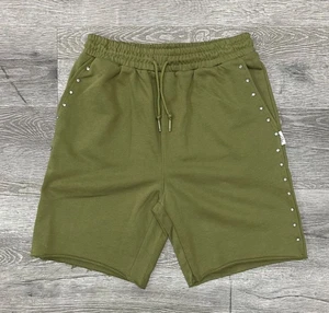 BKYS "RHINESTONE" F-TERRY SHORTS OLIVE GREEN MENS SHORTS - Picture 1 of 2