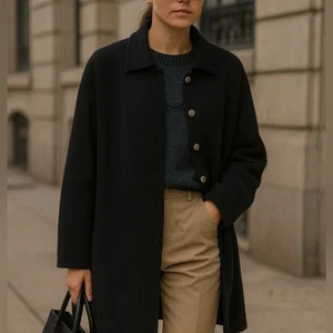 Abrigo Cárdigan Largo Negro 100% Alpaca Peruvian Connection - Botón Frontal - Perú - Imagen 1 de 5