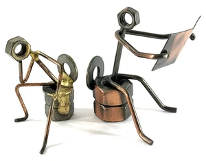 "Juego de figuras de tuerca y perno de metal hechas a mano lectura y pensamiento de 3""" - Imagen 1 de 5