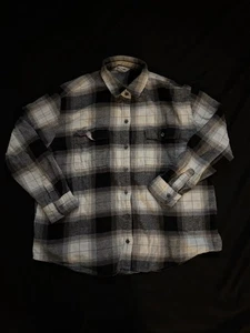 Old Navy Black/White Plaid Flannel Shirt Womens L Boyfriend - Picture 1 of 6