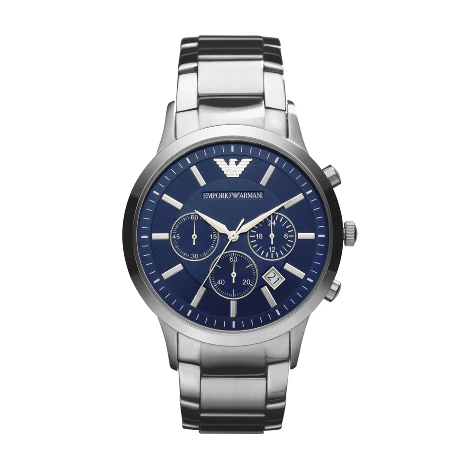 Emporio Armani AR2448 Men's Chronograph Blue Silver Stainless Steel Watch 43mm - Image 1 of 4