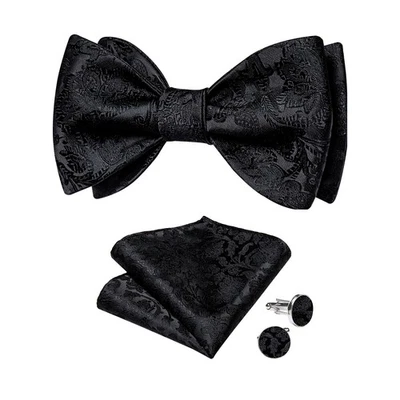 Mens Bowtie Selftied Black Paisley Bow Tie Set Wedding Formal Event Prom - Image 1 of 4