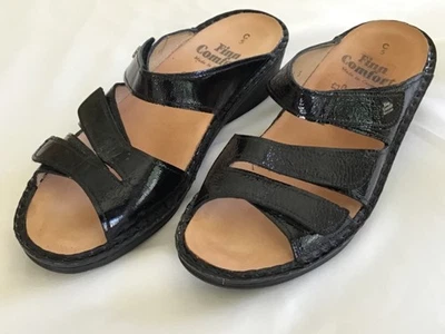 Sandálias femininas Finn Alemanha preta patente conforto tamanho 5 C Reino Unido 38 UE 7 EUA - Imagem 1 de 4