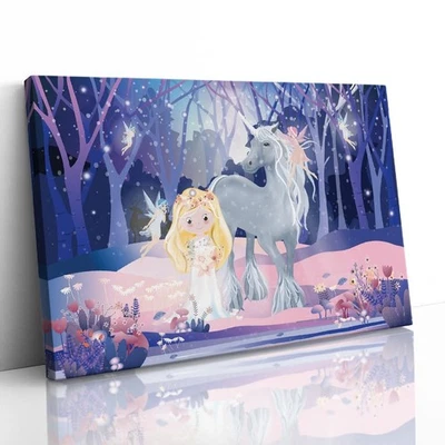 Cute Princess with Fairy Unicorn Canvas Framed Print Picture Wall Art - Image 1 of 4