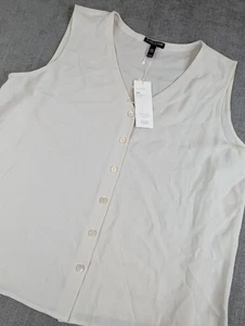 NUEVO CON ETIQUETAS Blusa sin mangas Eileen Fisher para mujer L Petite seda georgette crepé cuello redondo - Imagen 1 de 7