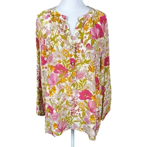 Spartina 449 XL 100% Silk Cora Heyward Floral Print Long Sleeve Blouse Top - Picture 1 of 13