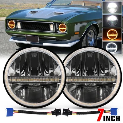 Par de faros LED redondos negros de 7 pulgadas Halo DRL ojo de ángel para Ford Mustang Bronco Foto 1 de 4