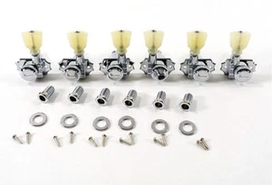 Kluson Revolution Locking Tuners 3x3 Pearloid keystone button- KRGL-3-CP Chrome - Picture 1 of 3