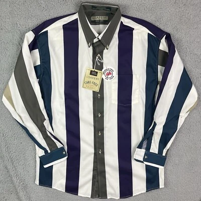 Camisa De Colección Mocasines Reed & James Rayas Abotonada Blanca Azul Manga Larga Talla L Foto 1 de 4