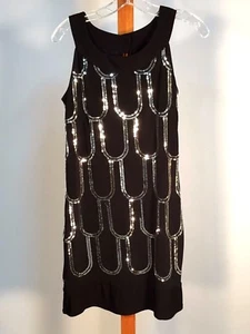 Womens Short Evening Dress SZ 4 Black Silver Slinky Stretch Shift Sequin B Smart - Picture 1 of 11