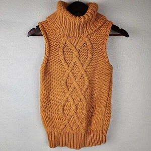 J Crew Turtleneck Sweater Vest Cable Knit Mustard Womens Sz S ? Chunky Preppy - Picture 1 of 11