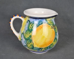 VTG Skyros Creamer Lemon/Leaves Handpainted Lt Blue Yellow Green Made in Greece - Picture 1 of 6