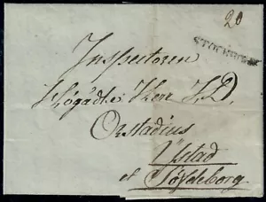 SVEZIA. Copertura prefilatelica per Ystad con tipo 11 linea canc. STOCCOLMA (PK1851) - Foto 1 di 2