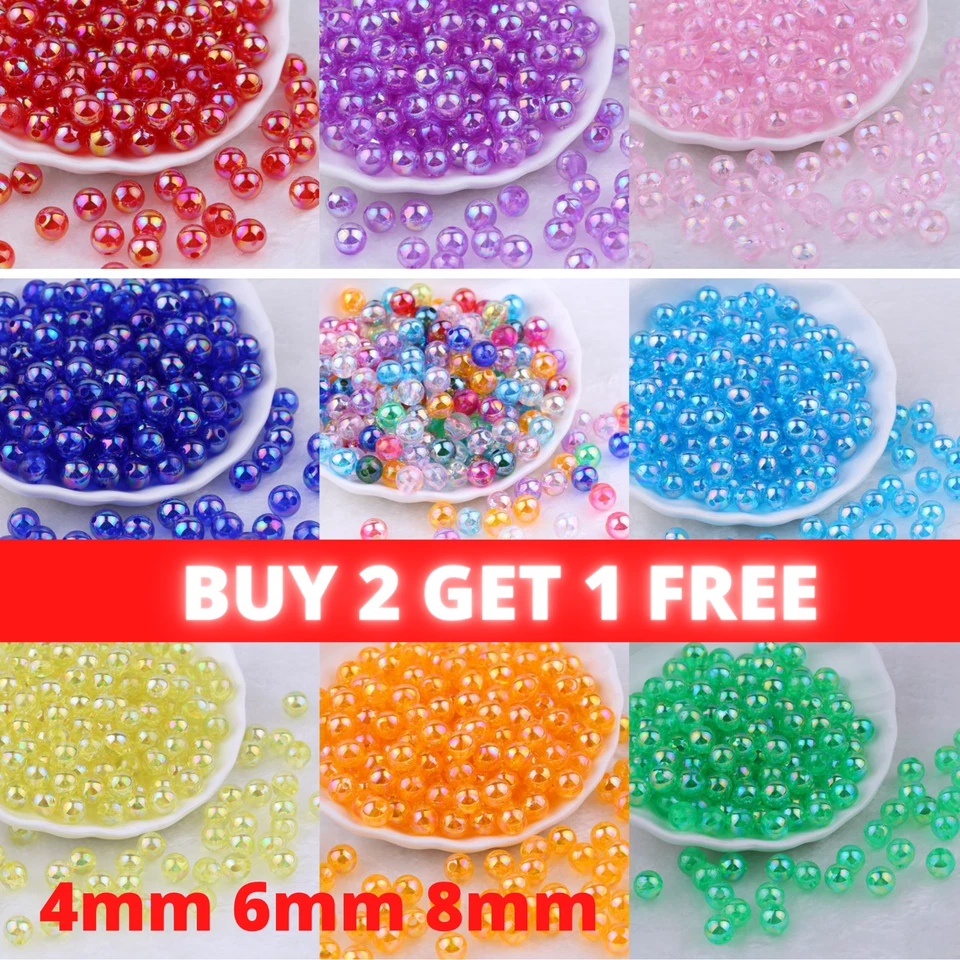 4mm 6mm 8mm CLEAR AB Rainbow Round Beads Choose Colour DIY Jewellery  UK Stock - Image 1 of 1