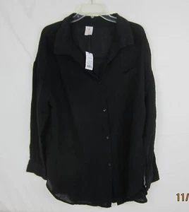 Shade & Shore Women's Gauze Long Sleeve Cover Up Shirt Black L - Picture 1 of 14