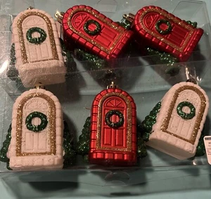 At Home Brand “Front Door” Christmas Ornaments Package Of 6 - Picture 1 of 7