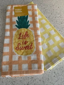 SUMMER Life Is Sweet Pineapple KITCHEN TOWELS 2 Pc Set NWT - Picture 1 of 5
