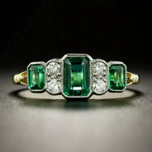 2.60 Ct Emerald Cut Diamond Art Deco Vintage Ring 14K Yellow Gold Finish Size R - Picture 1 of 5
