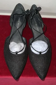 Stuart Weitzman Lace-up Pointed Toe Ballet Flats (Style U218829), Black, Size 10 - Picture 1 of 9