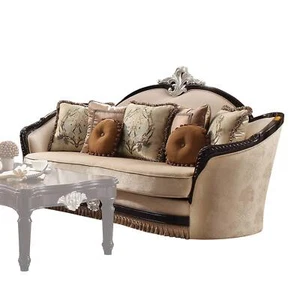 41 Tan Velvet Curved Sofa And Toss Pillows - Picture 1 of 2