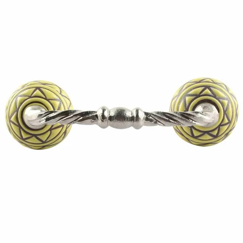 Handmade Ceramic Bridge  Door Handles Pulls Silver Finishing Set of 2 Cover