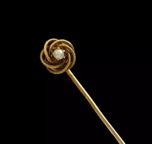 Vintage Antik 14K Gelbgold Zierliche Perlen Hutnadel Hutnadel Liebe Knoten - Bild 1 von 14