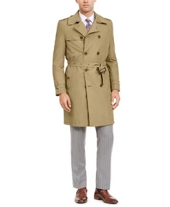 Calvin Klein Men's Tan Slim-Fit Double Breasted Military Raincoat, 46R - Picture 1 of 3
