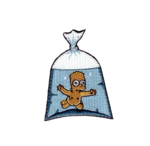 Bart in a Fish Bag Humor Nirvana Simpson Patch for VELCRO® BRAND Hook Fasteners - Picture 1 of 1