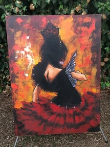 LeBLANC Original MODERN ABSTRACT HUGE 1960s SPANISH MEXICAN FLAMENCO DANCER GIRL - Picture 1 of 12