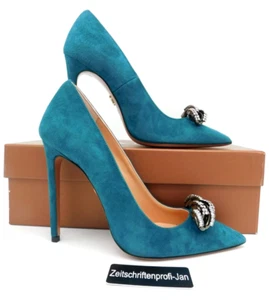 Oxitaly Damen Leder Veloursleder High Heel Claudie Petrol Gr.38 - Bild 1 von 4