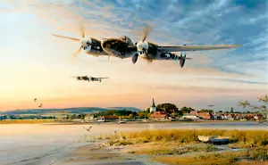 Coming in Over the Estuary by Robert Taylor aviation art signed by P-38 Aces - Picture 1 of 1